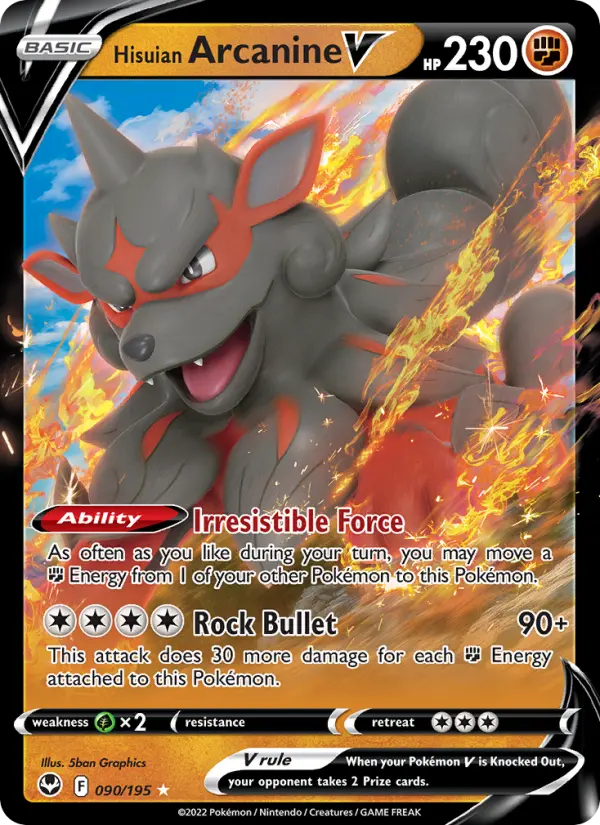 Hisuian Arcanine V 90 — Silver Tempest 90, Holofoil finish