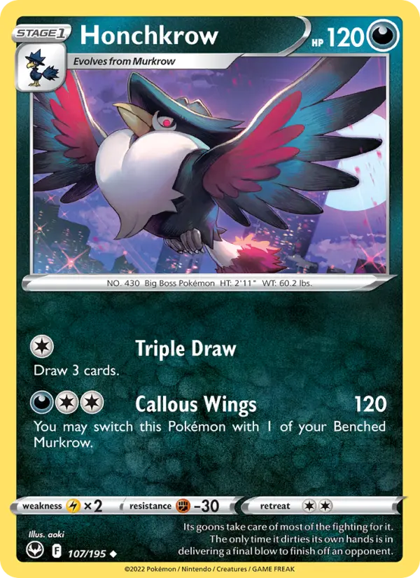 Honchkrow 107 card from Silver Tempest