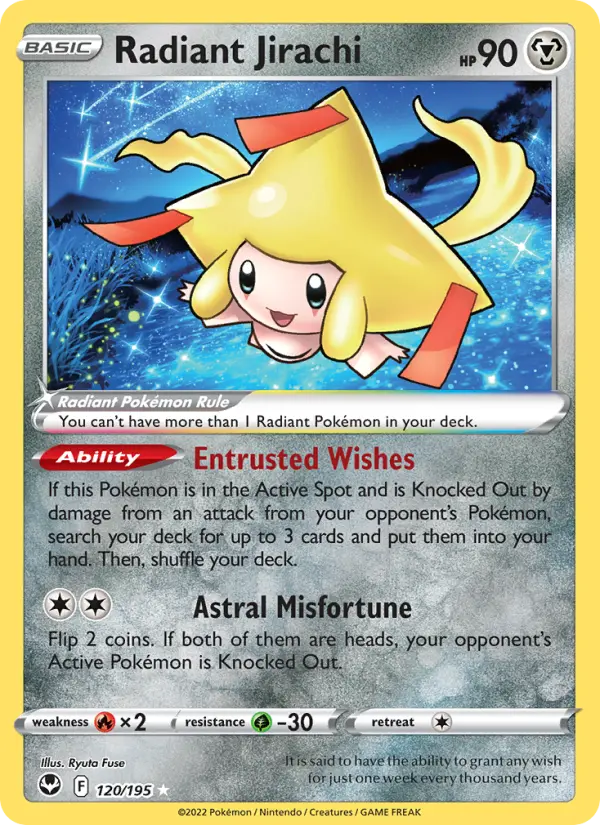 Radiant Jirachi 120 card from Silver Tempest