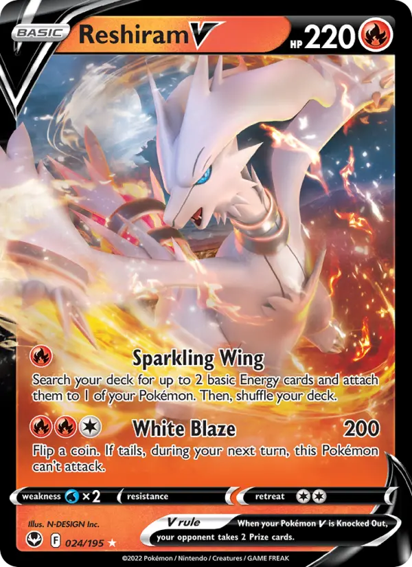Reshiram V 24 — Silver Tempest 24, Holofoil finish