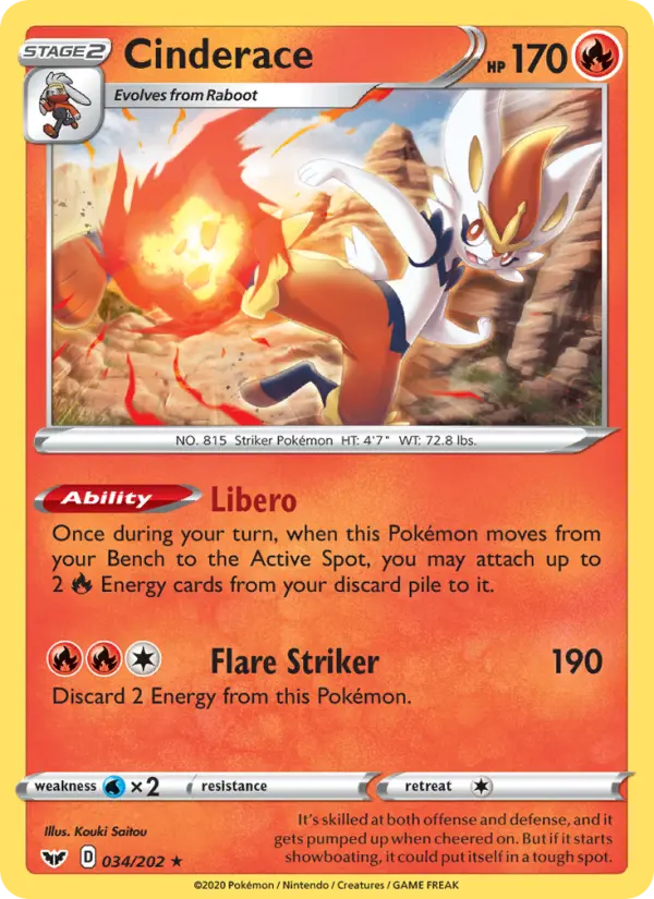 Cinderace 34 card from Sword & Shield