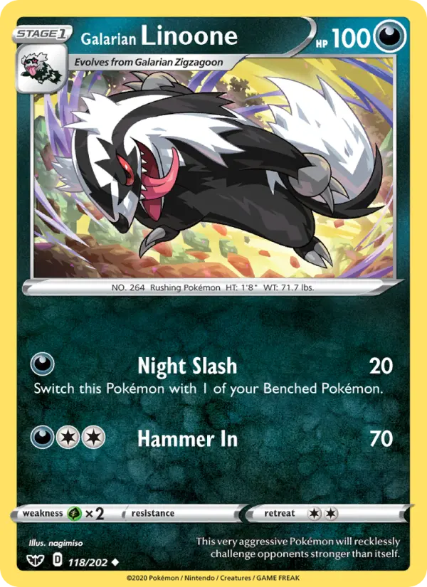 Galarian Linoone 118 card from Sword & Shield