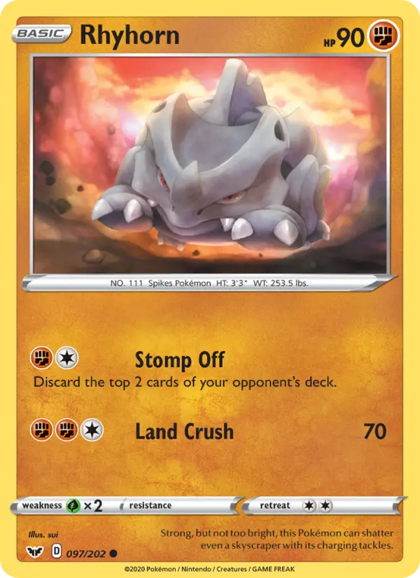 Rhyhorn 97 card from Sword & Shield