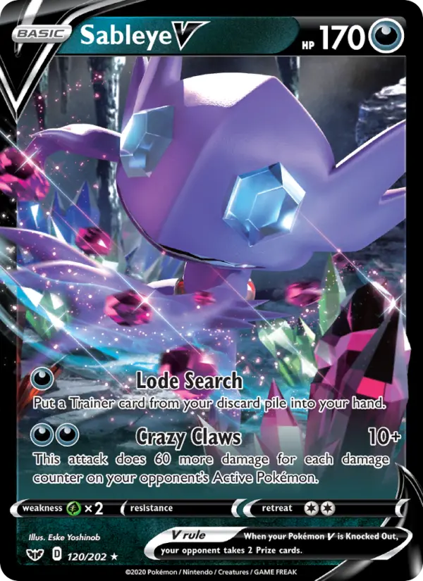 Sableye V 120 card from Sword & Shield