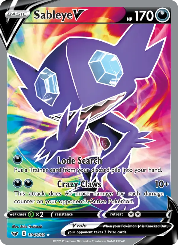 Sableye V 194 — Sword & Shield 194, Holofoil finish