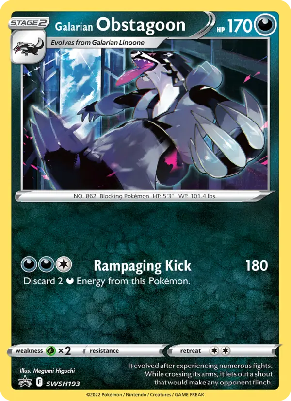 Galarian Obstagoon SWSH193 card from SWSH Black Star Promos