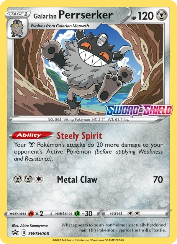 Galarian Perrserker SWSH008 — SWSH Black Star Promos SWSH008, Holofoil finish