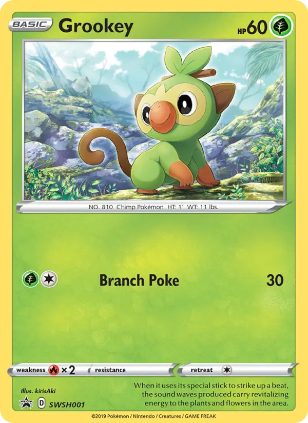 Grookey SWSH001 — SWSH Black Star Promos SWSH001, Holofoil finish
