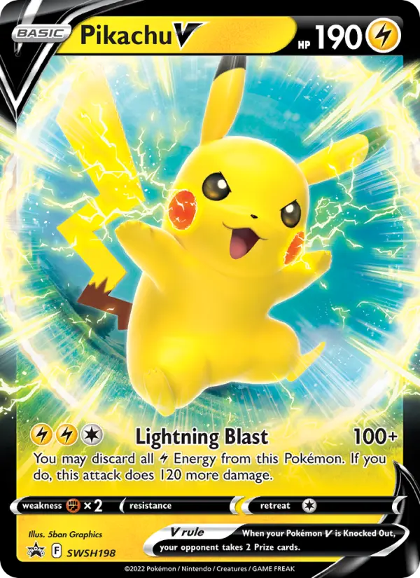 Pikachu V SWSH198 card from SWSH Black Star Promos