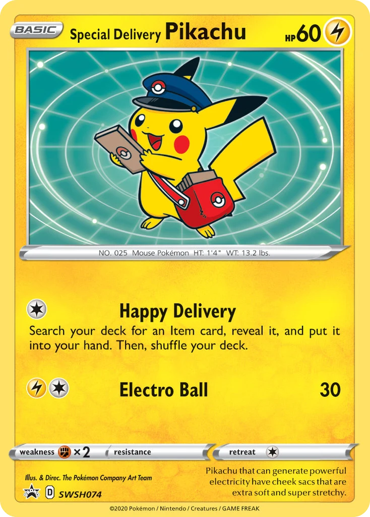 Special Delivery Pikachu SWSH074 — SWSH Black Star Promos SWSH074, Holofoil finish