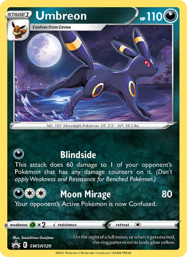 Umbreon SWSH129 card from SWSH Black Star Promos