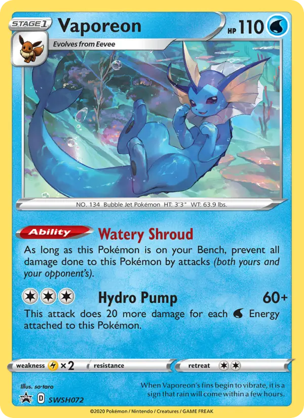 Vaporeon SWSH072 — SWSH Black Star Promos SWSH072, Holofoil finish