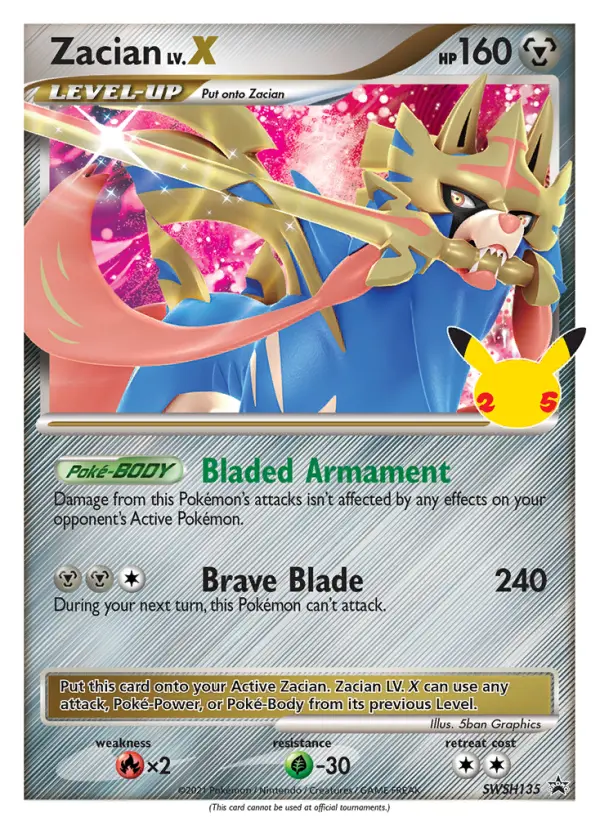 Zacian LV.X SWSH135 card from SWSH Black Star Promos