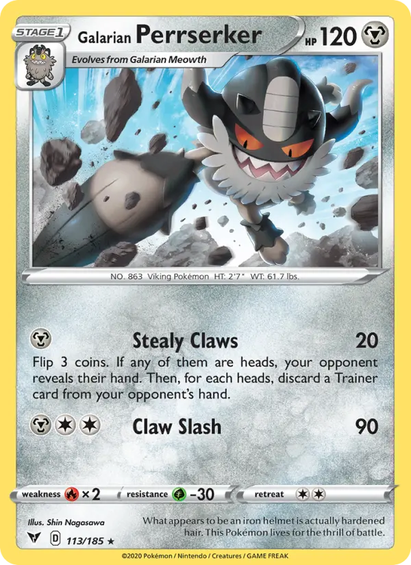 Galarian Perrserker 113 card from Vivid Voltage