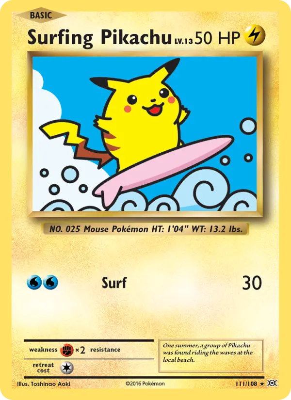 Surfing Pikachu 111 card from Evolutions